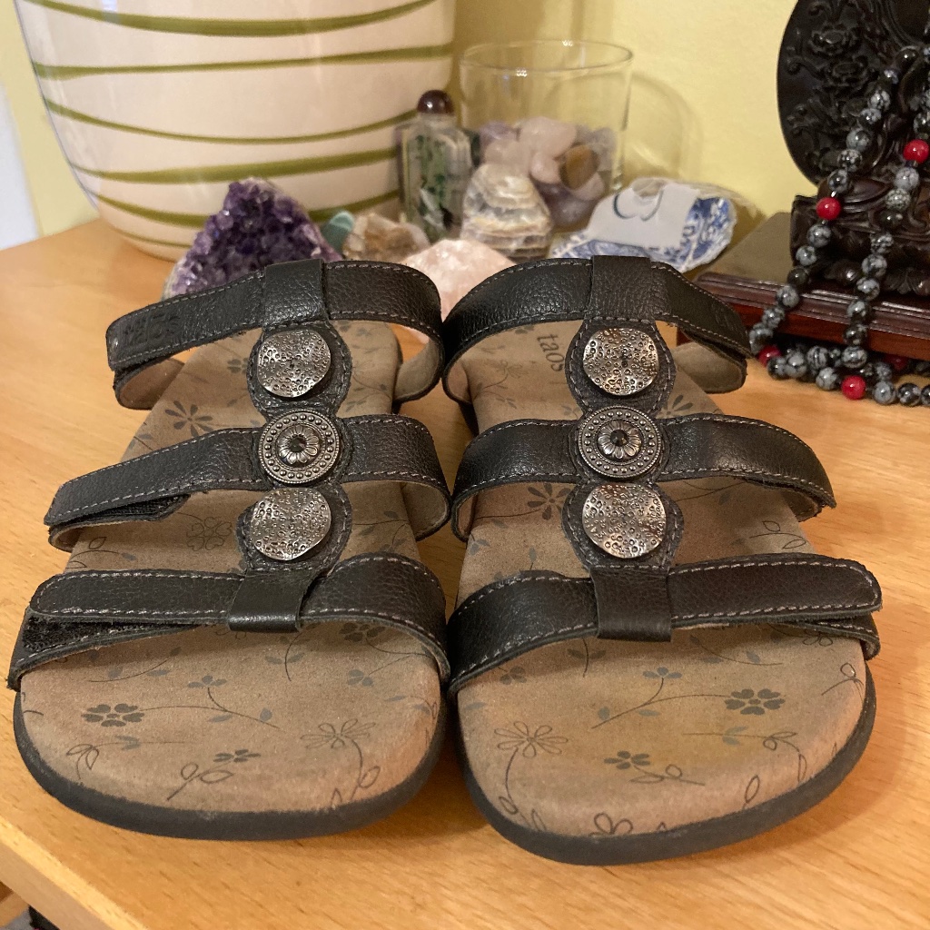 Taos Footwear Dark Sandals With Embellished Straps